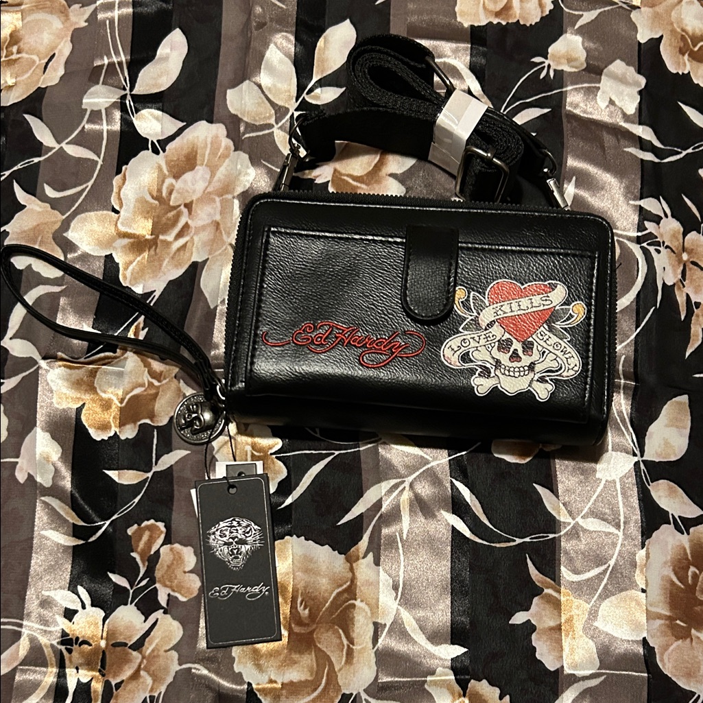 Ed Hardy Black Crossbody With Removable Strap Brand New